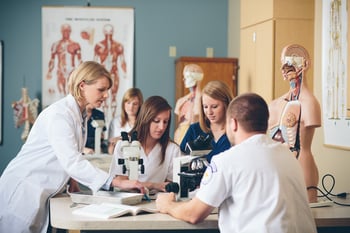 Nursing students learning in the cadaver Anatomy Lab