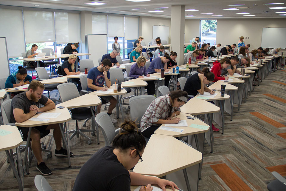 NMC classroom with students actively taking a test