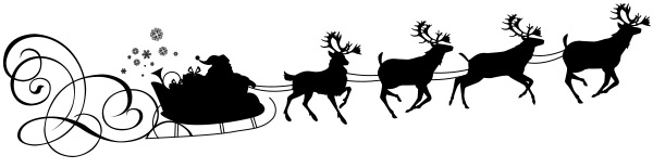 A team of reindeer pulling Santa's sleigh through the air