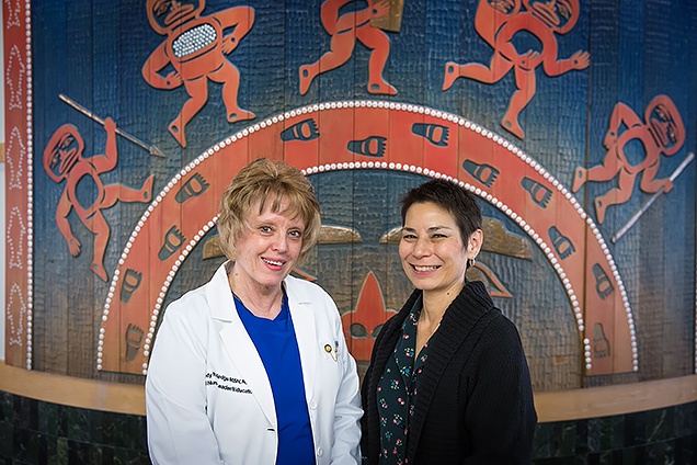 Nebraska Methodist College alums Candy Rutledge, left, and Diane Heine, right, met as coworkers here at Alaska Native Medical Center.