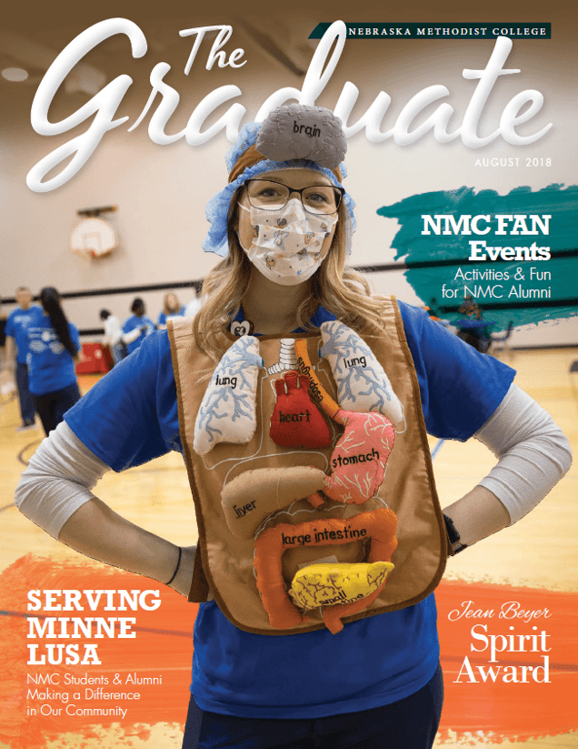 Cover of August 2018 edition of The Graduate, Nebraska Methodist College's alumni magazine.