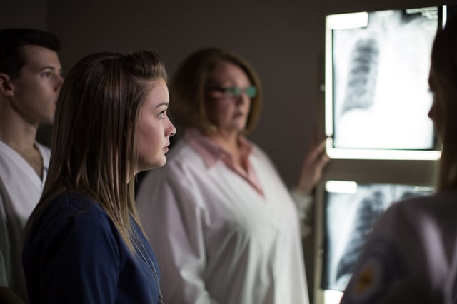 Nichole Stuva, pictured here with other radiology technology students, wasn't always the confident student she turned out to be.
